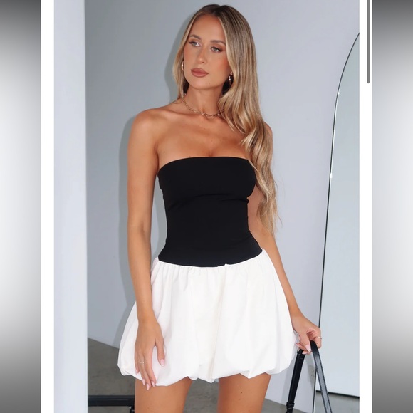 COPY - White Fox Boutique Diamond Dust Mini Dress Black/Cream - Picture 1 of 4